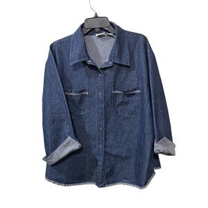 Carolina Blues Plus Size 22 Denim Shirt With Metallic Detail Button-Up Dual Fron